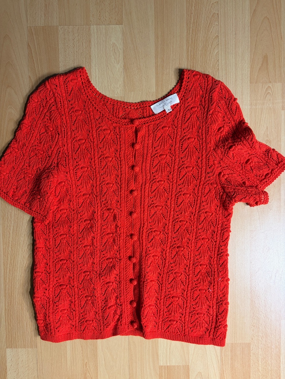 Sezane Milane Red Short-Sleeve Knit Button-Up Top Size M - Picture 5 of 11